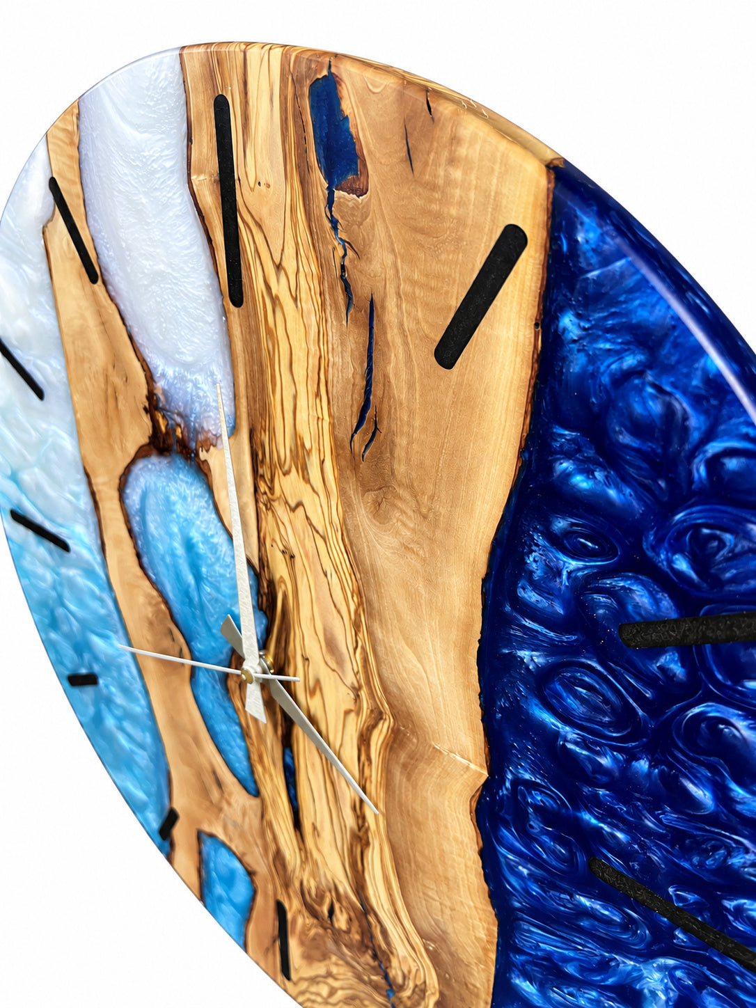 Azure Branches Olive Wood & Resin Wall Clock — product photograph, view 8