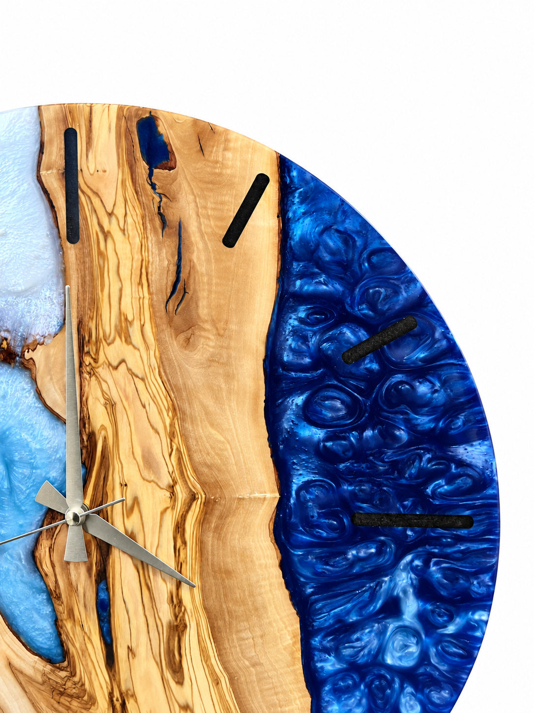 Azure Branches Olive Wood & Resin Wall Clock — product photograph, view 4