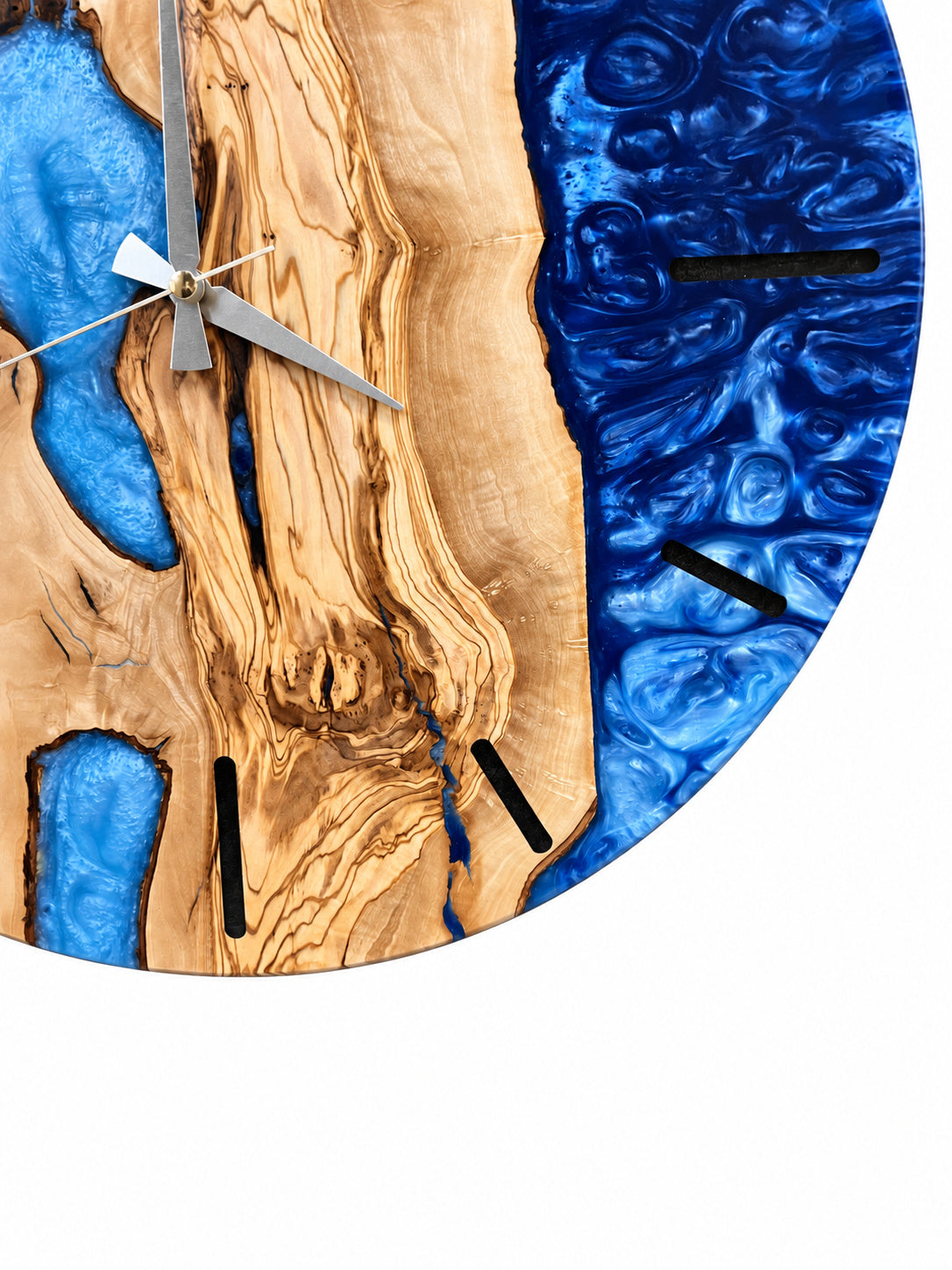 Azure Branches Olive Wood & Resin Wall Clock — product photograph, view 6