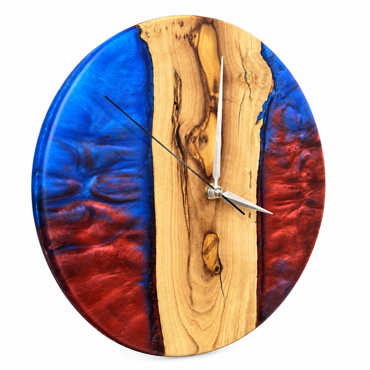 Crimson Shores Olive Wood & Resin Wall Clock — product photograph, view 4