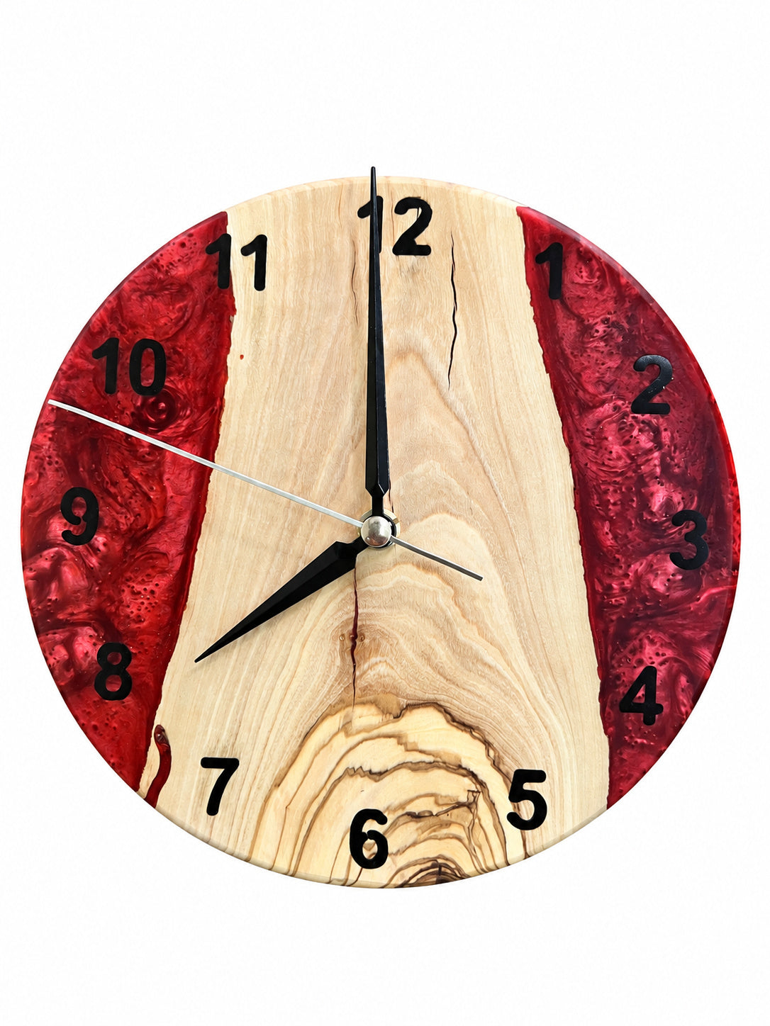 Burgundy Valley Olive Wood & Resin Wall Clock — product photograph, view 3