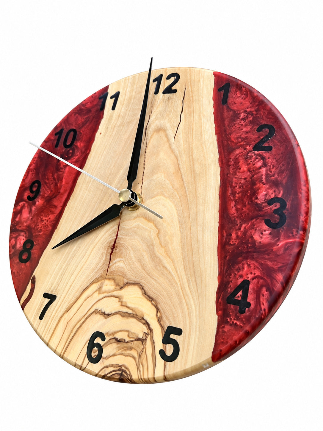 Burgundy Valley Olive Wood & Resin Wall Clock — product photograph, view 7