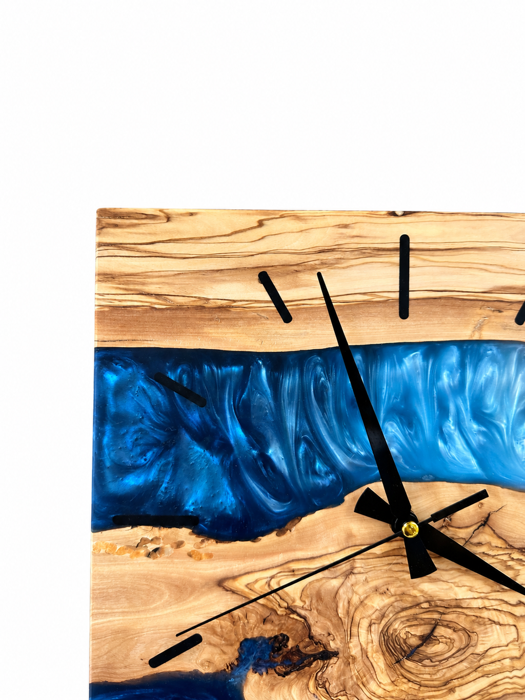 Square Blue River Olive Wood & Resin Wall Clock — product photograph, view 5