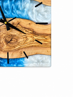 Square Blue River Olive Wood & Resin Wall Clock — product photograph, view 9
