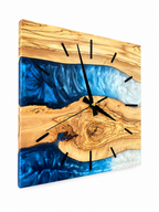 Square Blue River Olive Wood & Resin Wall Clock — product photograph, view 3