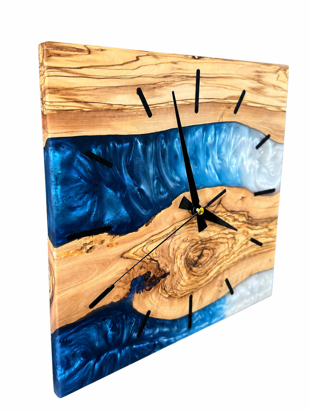 Square Blue River Olive Wood & Resin Wall Clock — product photograph, view 8