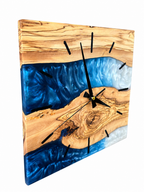 Square Blue River Olive Wood & Resin Wall Clock — product photograph, view 8