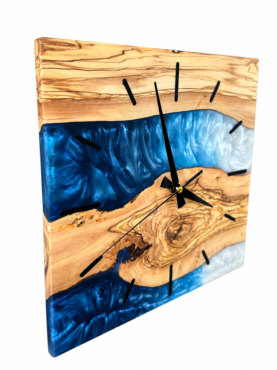 Square Blue River Olive Wood & Resin Wall Clock — product photograph, view 8