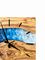 Square Blue River Olive Wood & Resin Wall Clock — product photograph, view 7