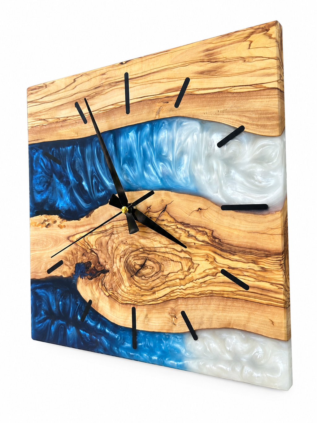 Square Blue River Olive Wood & Resin Wall Clock — product photograph, view 2