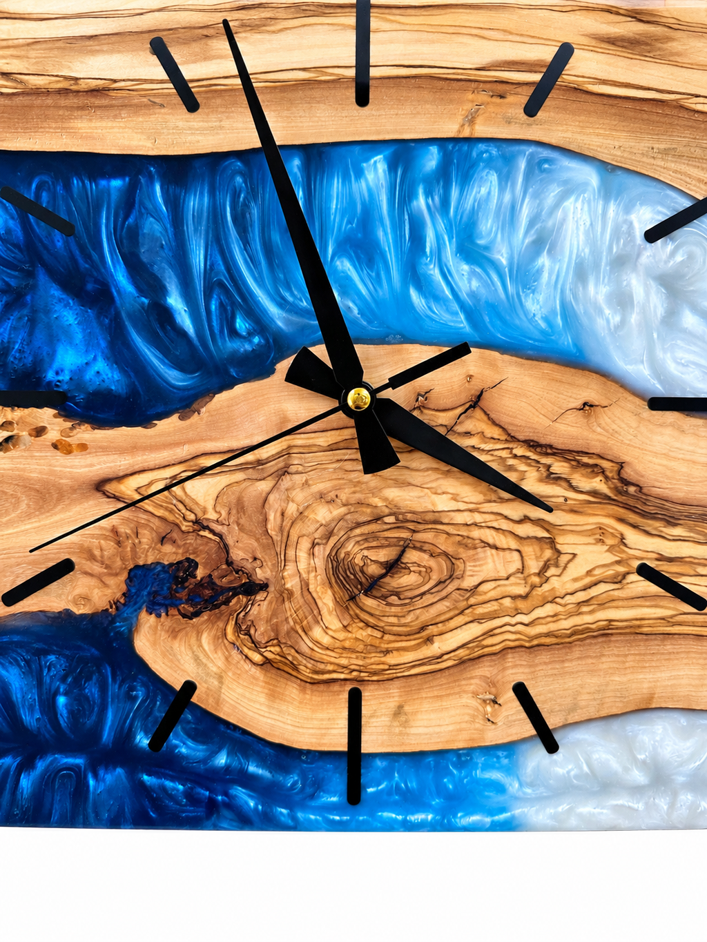 Square Blue River Olive Wood & Resin Wall Clock — product photograph, view 10