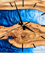 Square Blue River Olive Wood & Resin Wall Clock — product photograph, view 10
