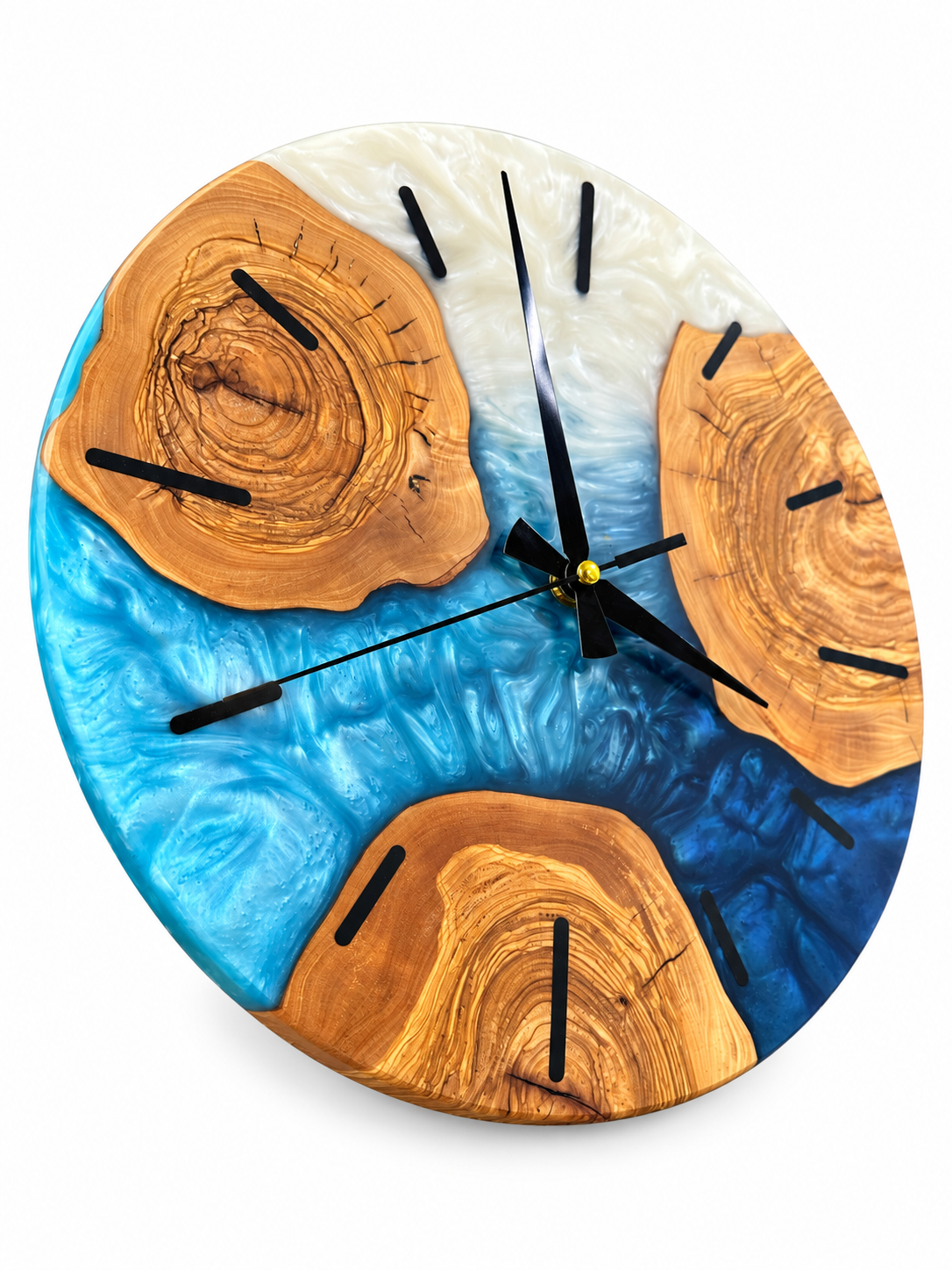 Blue Wood Circles Olive Wood & Resin Wall Clock — product photograph, view 5