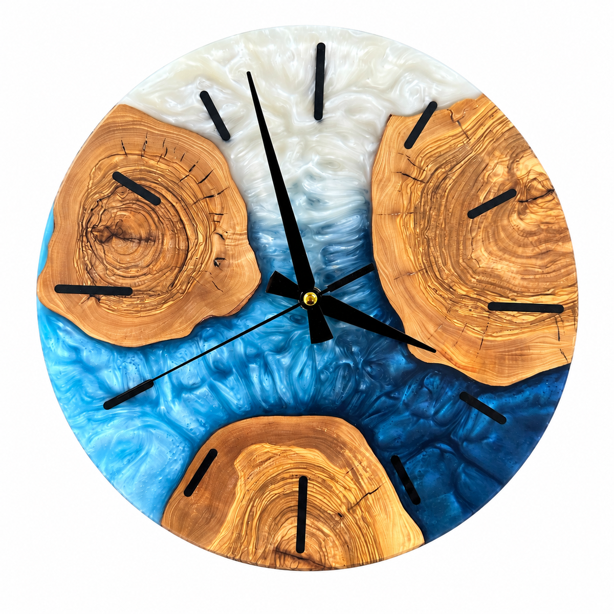 Blue Wood Circles Olive Wood & Resin Wall Clock — product photograph, view 2