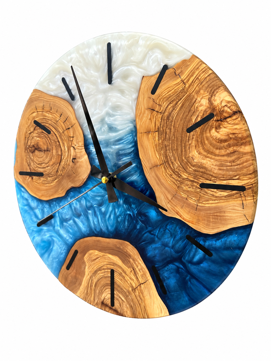 Blue Wood Circles Olive Wood & Resin Wall Clock — product photograph, view 4