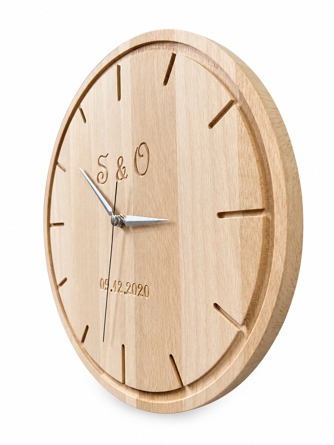 Engraved Beech Wood Wall Clock — product photograph, view 9