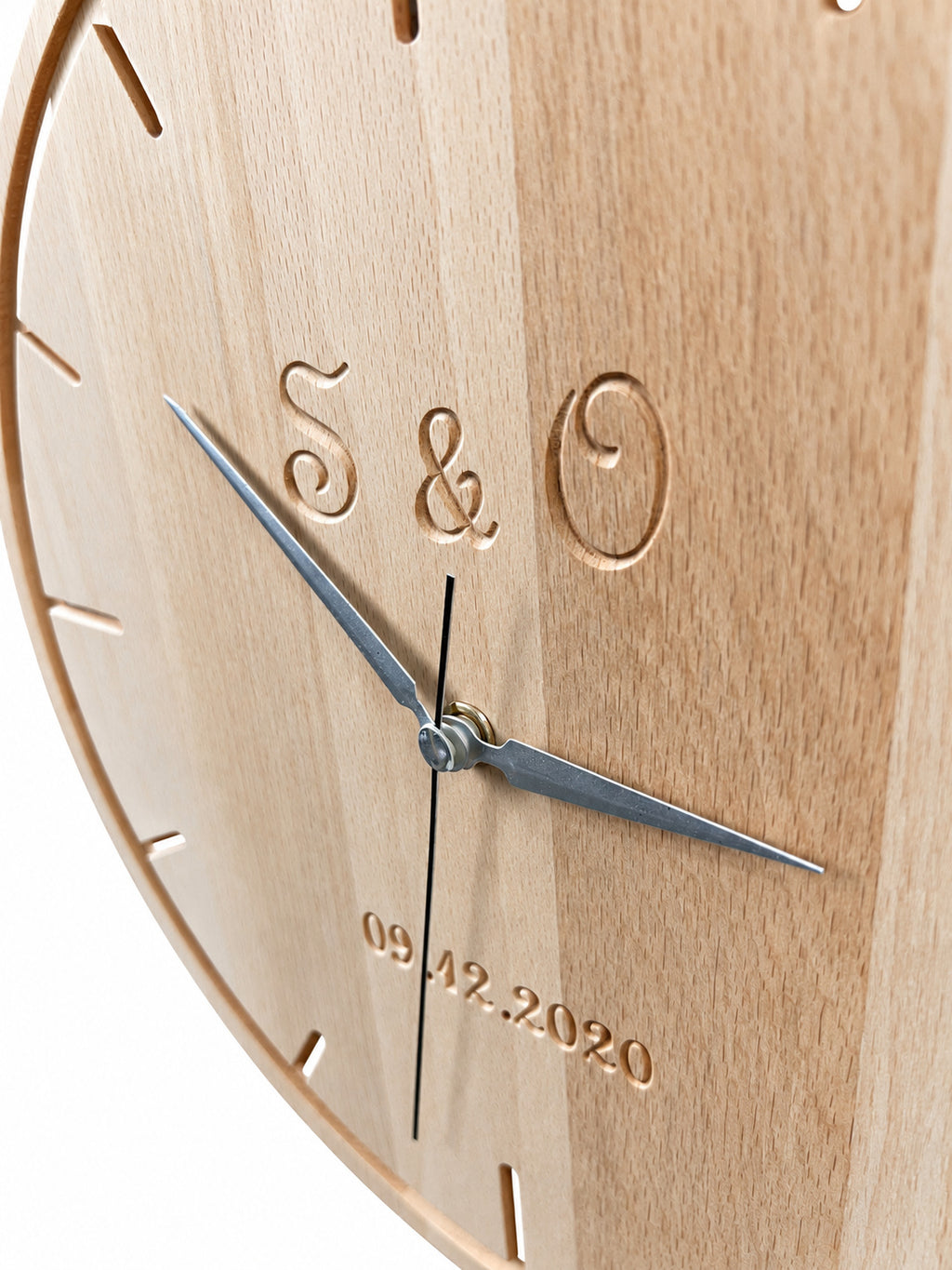 Engraved Beech Wood Wall Clock — product photograph, view 10
