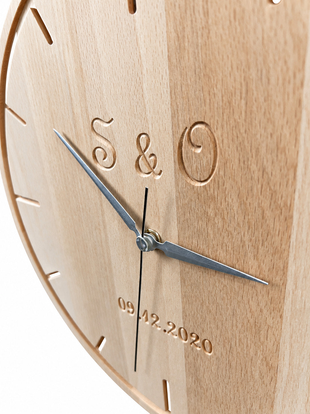 Engraved Beech Wood Wall Clock — product photograph, view 10