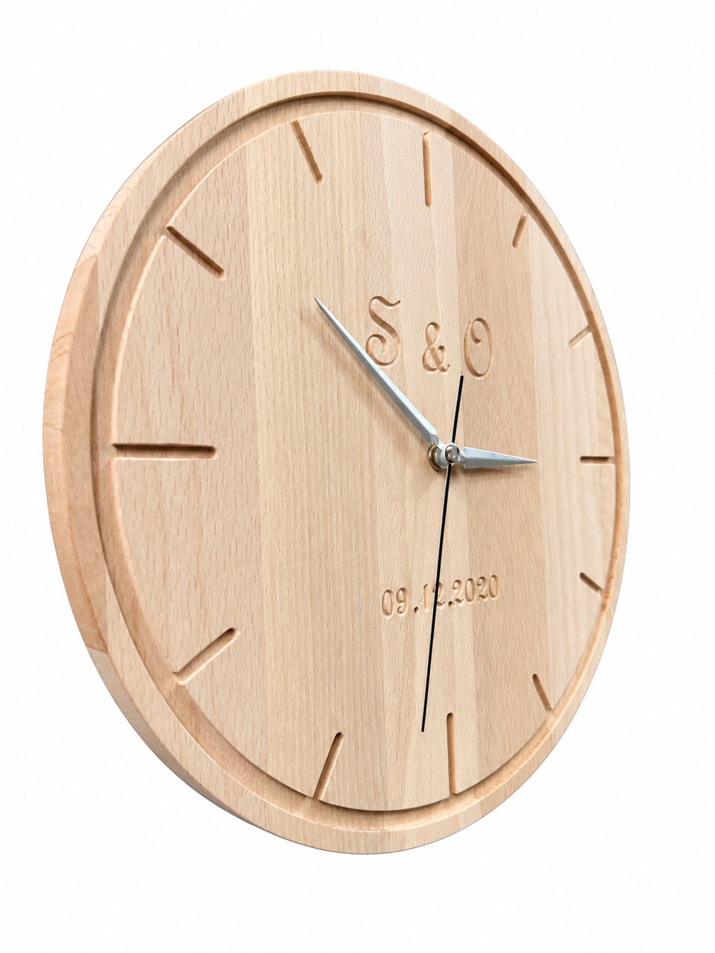Engraved Beech Wood Wall Clock — product photograph, view 7