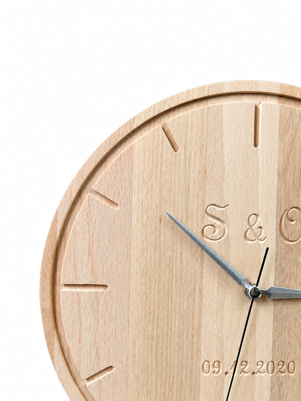 Engraved Beech Wood Wall Clock — product photograph, view 2