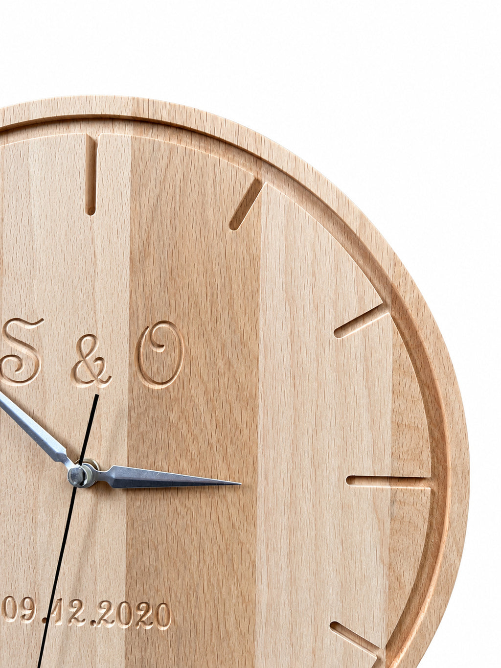 Engraved Beech Wood Wall Clock — product photograph, view 4
