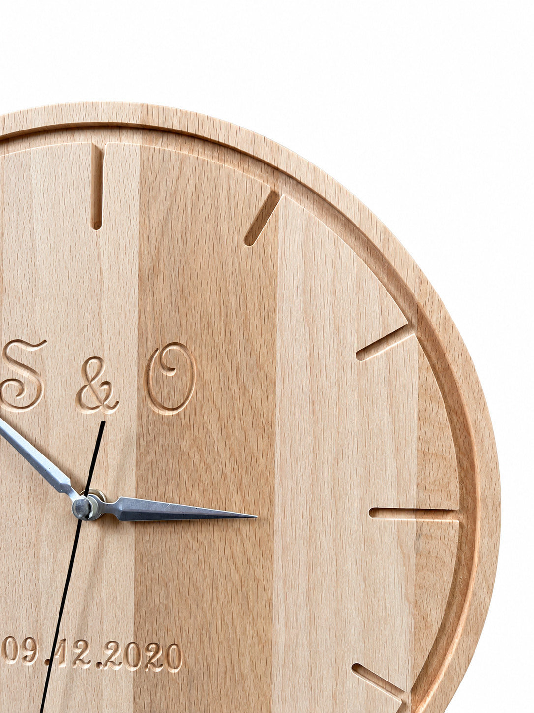 Engraved Beech Wood Wall Clock — product photograph, view 4