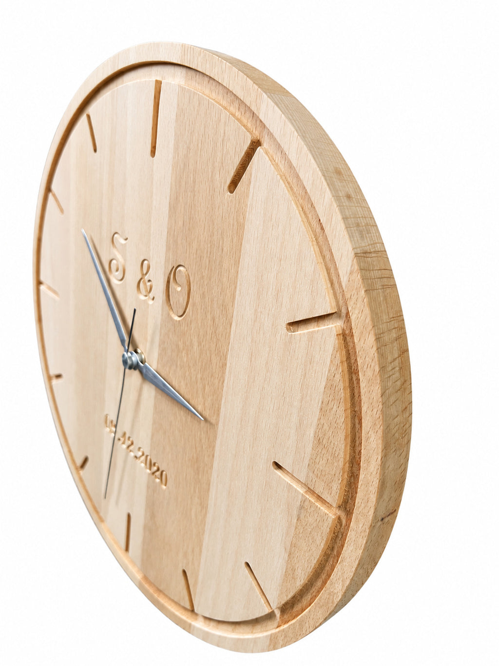 Engraved Beech Wood Wall Clock — product photograph, view 8