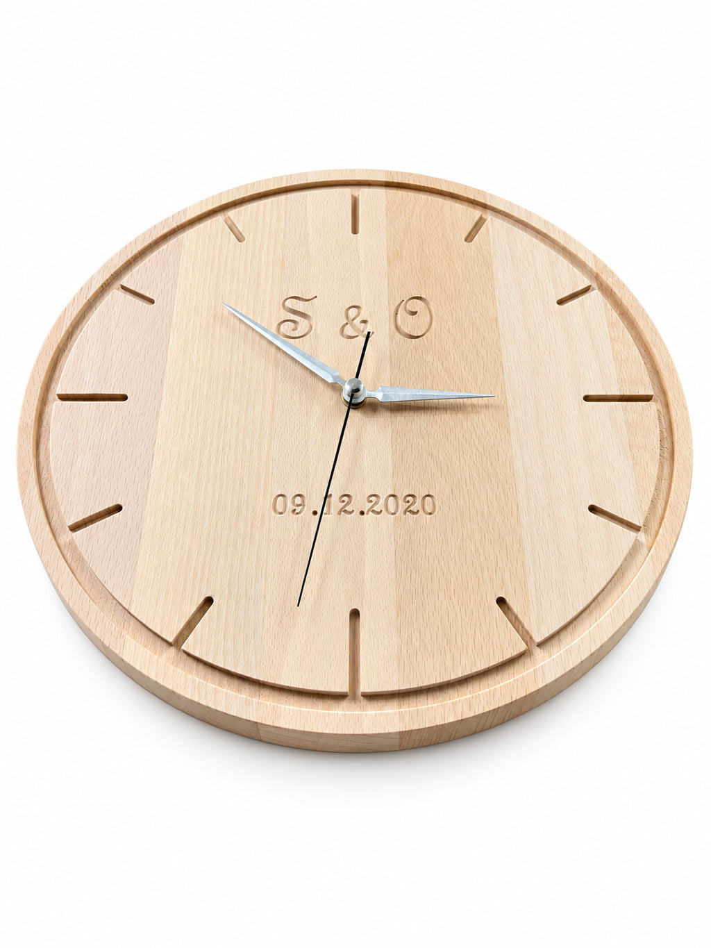 Engraved Beech Wood Wall Clock — product photograph, view 3