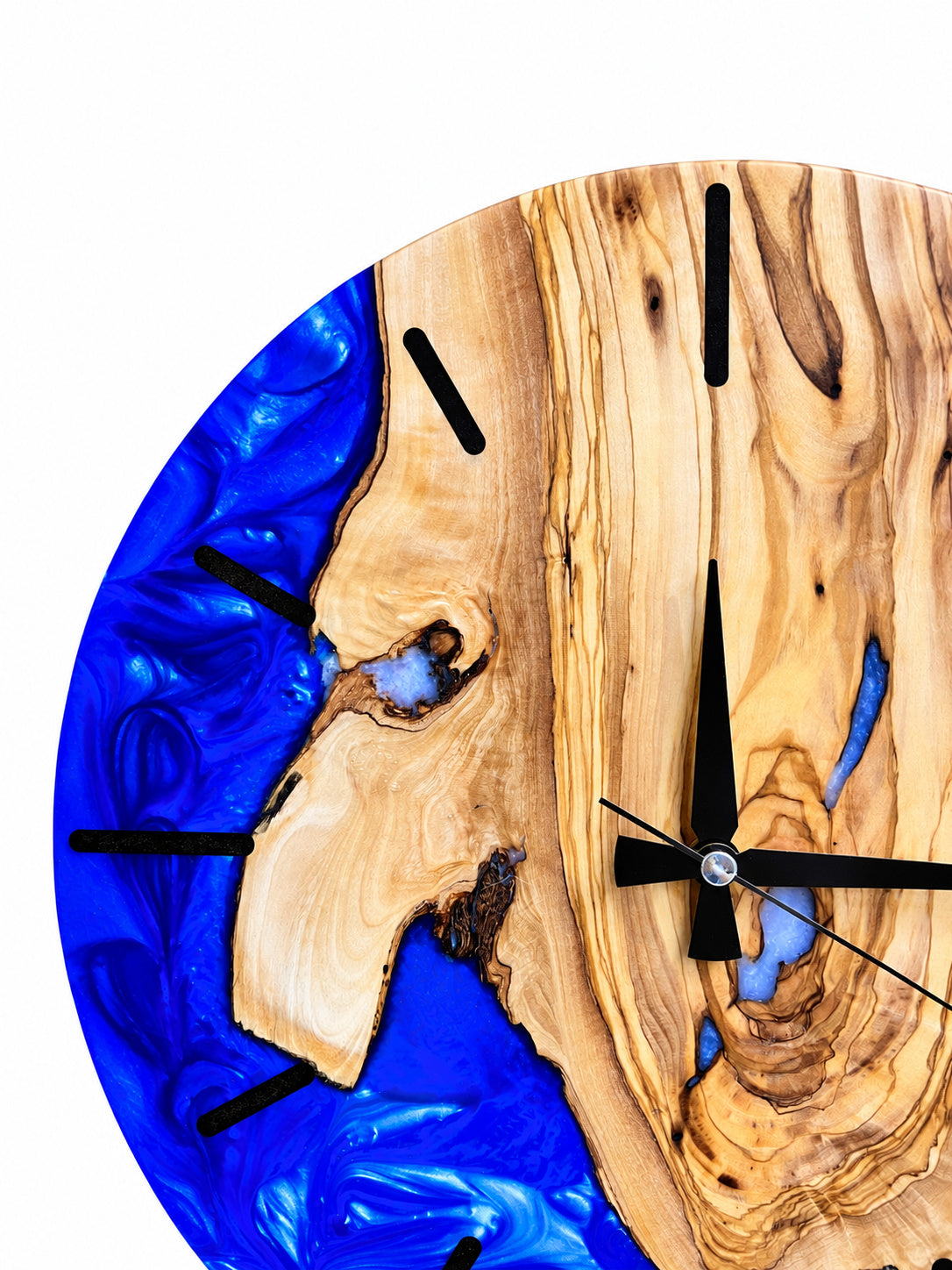 Cobalt Heart Olive Wood & Resin Wall Clock — product photograph, view 9