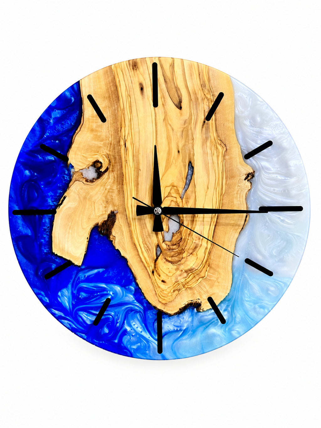 Cobalt Heart Olive Wood & Resin Wall Clock — product photograph, view 2