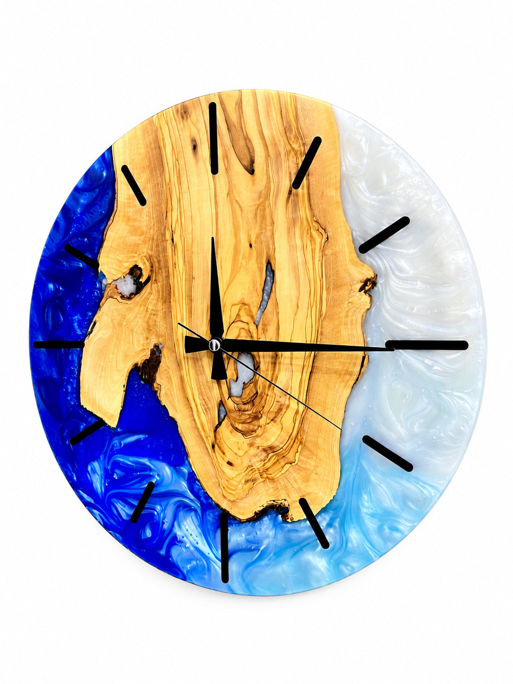 Cobalt Heart Olive Wood & Resin Wall Clock — product photograph, view 4