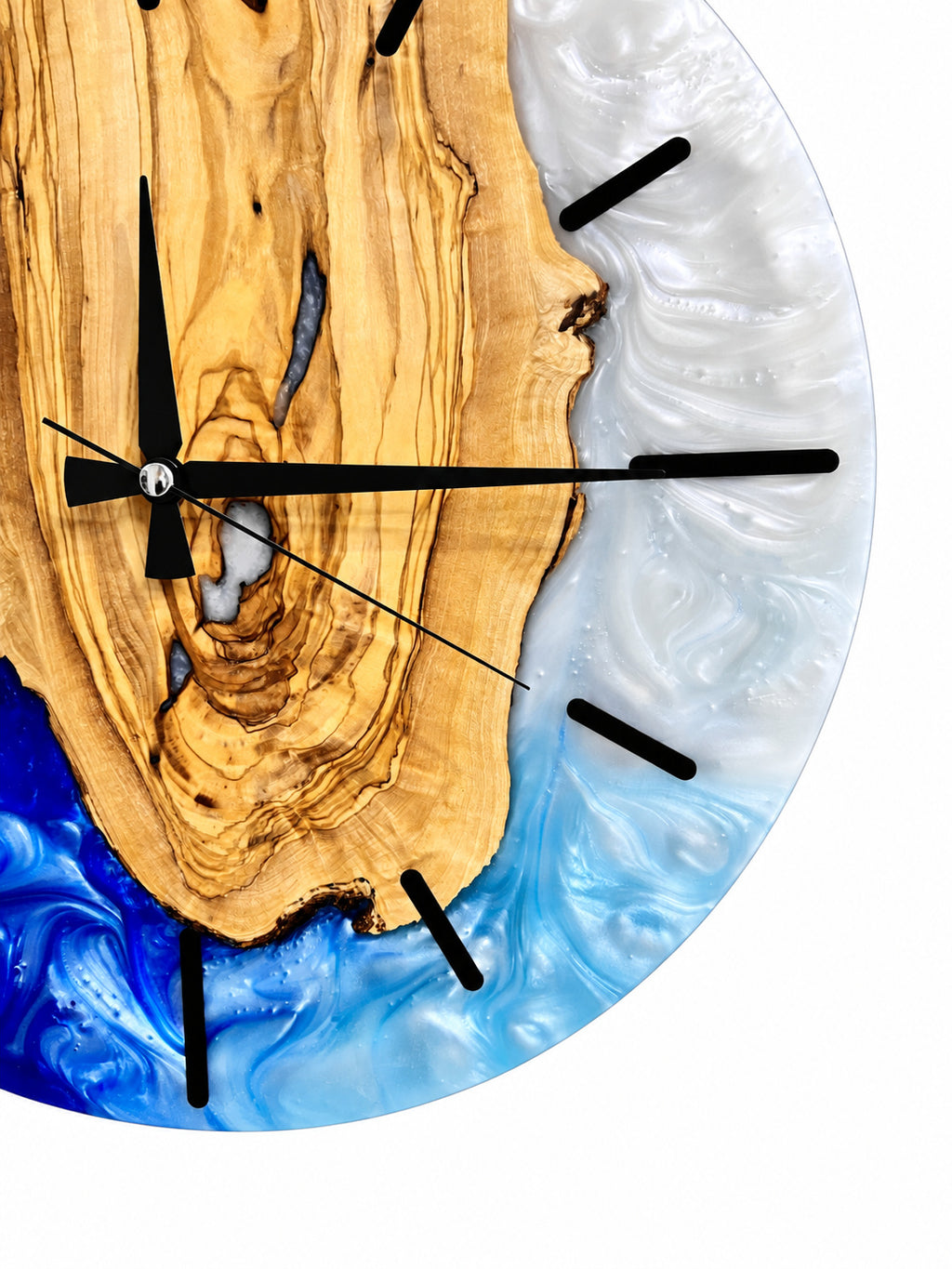 Cobalt Heart Olive Wood & Resin Wall Clock — product photograph, view 7
