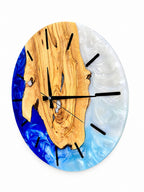 Cobalt Heart Olive Wood & Resin Wall Clock — product photograph, view 6