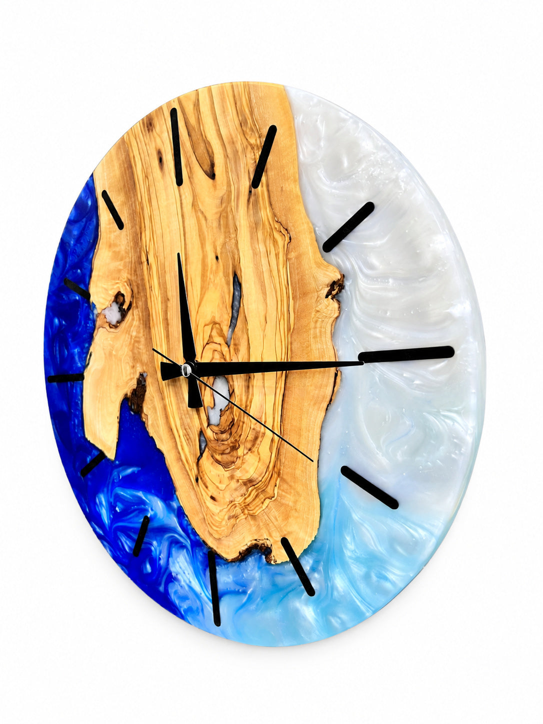 Cobalt Heart Olive Wood & Resin Wall Clock — product photograph, view 6