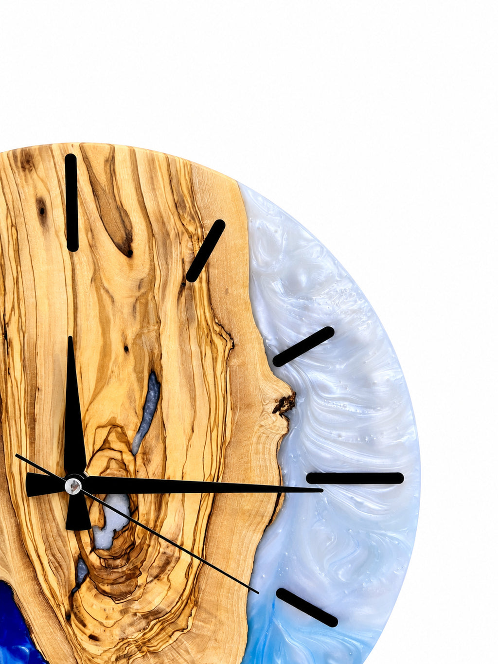 Cobalt Heart Olive Wood & Resin Wall Clock — product photograph, view 5