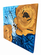 Square Blue Islands Olive Wood & Resin Wall Clock — product photograph, view 5