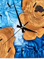 Square Blue Islands Olive Wood & Resin Wall Clock — product photograph, view 10