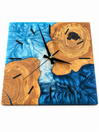 Square Blue Islands Olive Wood & Resin Wall Clock — product photograph, view 2