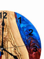 Crimson Inlet Olive Wood & Resin Wall Clock — product photograph, view 5