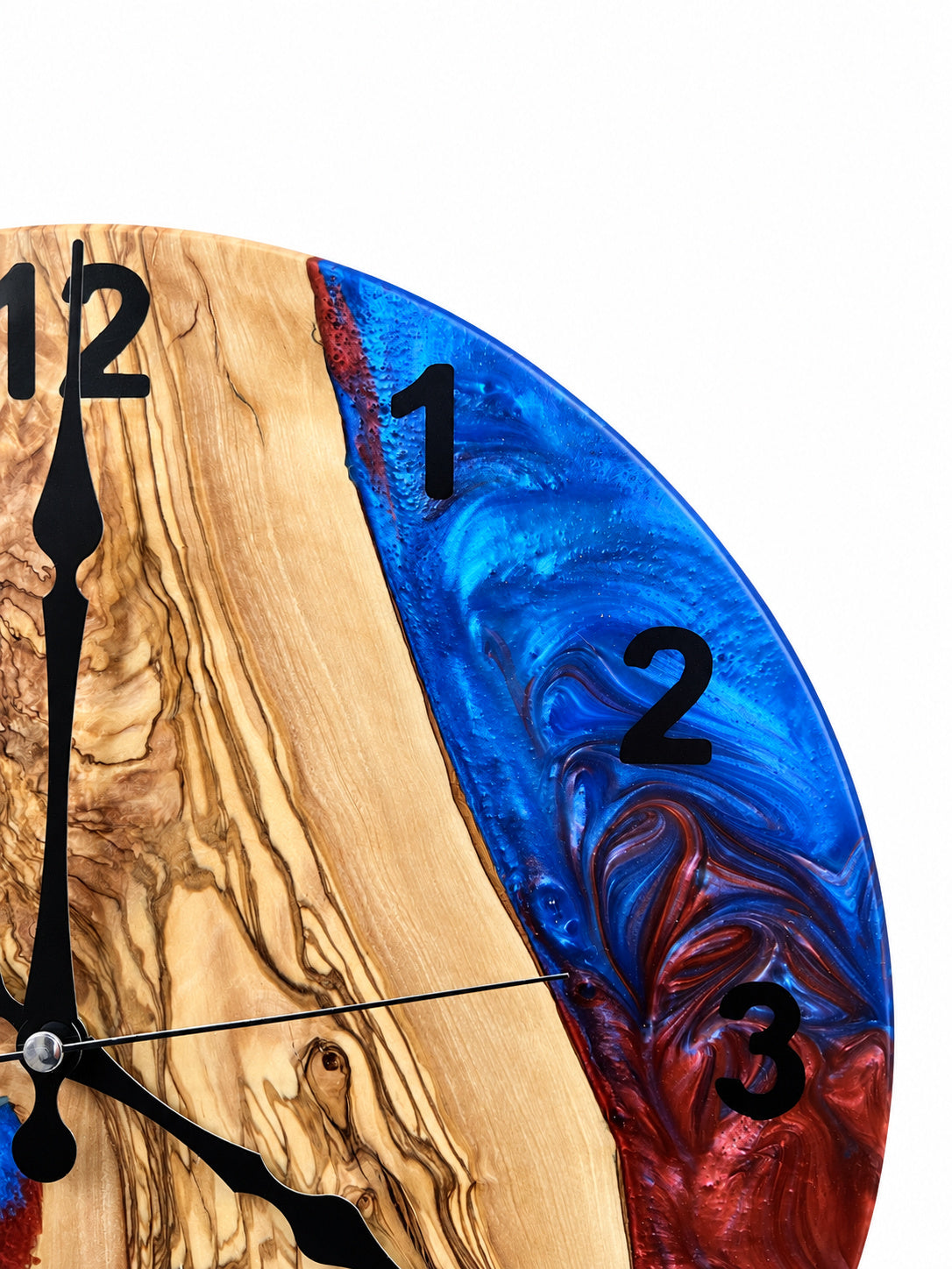 Crimson Inlet Olive Wood & Resin Wall Clock — product photograph, view 5