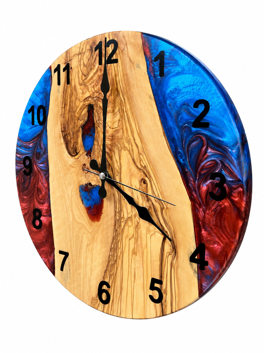 Crimson Inlet Olive Wood & Resin Wall Clock — product photograph, view 3