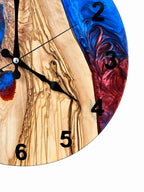 Crimson Inlet Olive Wood & Resin Wall Clock — product photograph, view 7