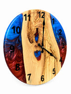 Crimson Inlet Olive Wood & Resin Wall Clock — product photograph, view 2