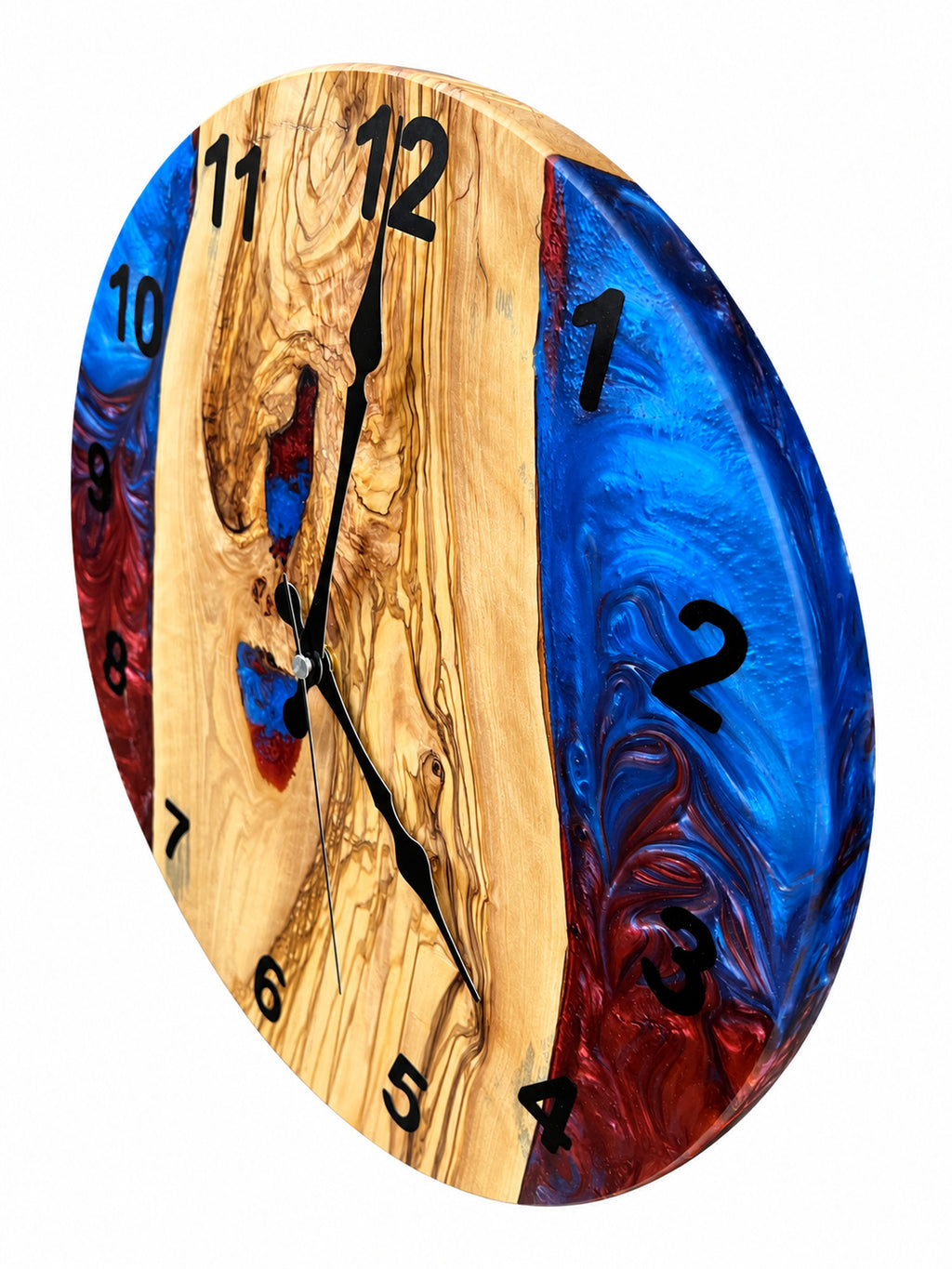 Crimson Inlet Olive Wood & Resin Wall Clock — product photograph, view 9