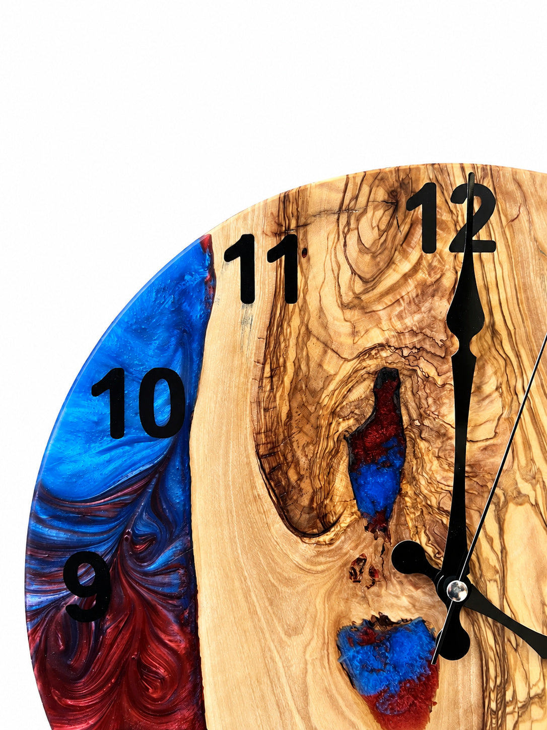 Crimson Inlet Olive Wood & Resin Wall Clock — product photograph, view 4