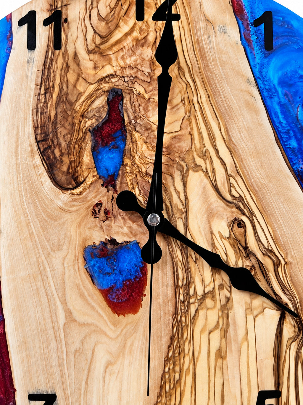 Crimson Inlet Olive Wood & Resin Wall Clock — product photograph, view 10