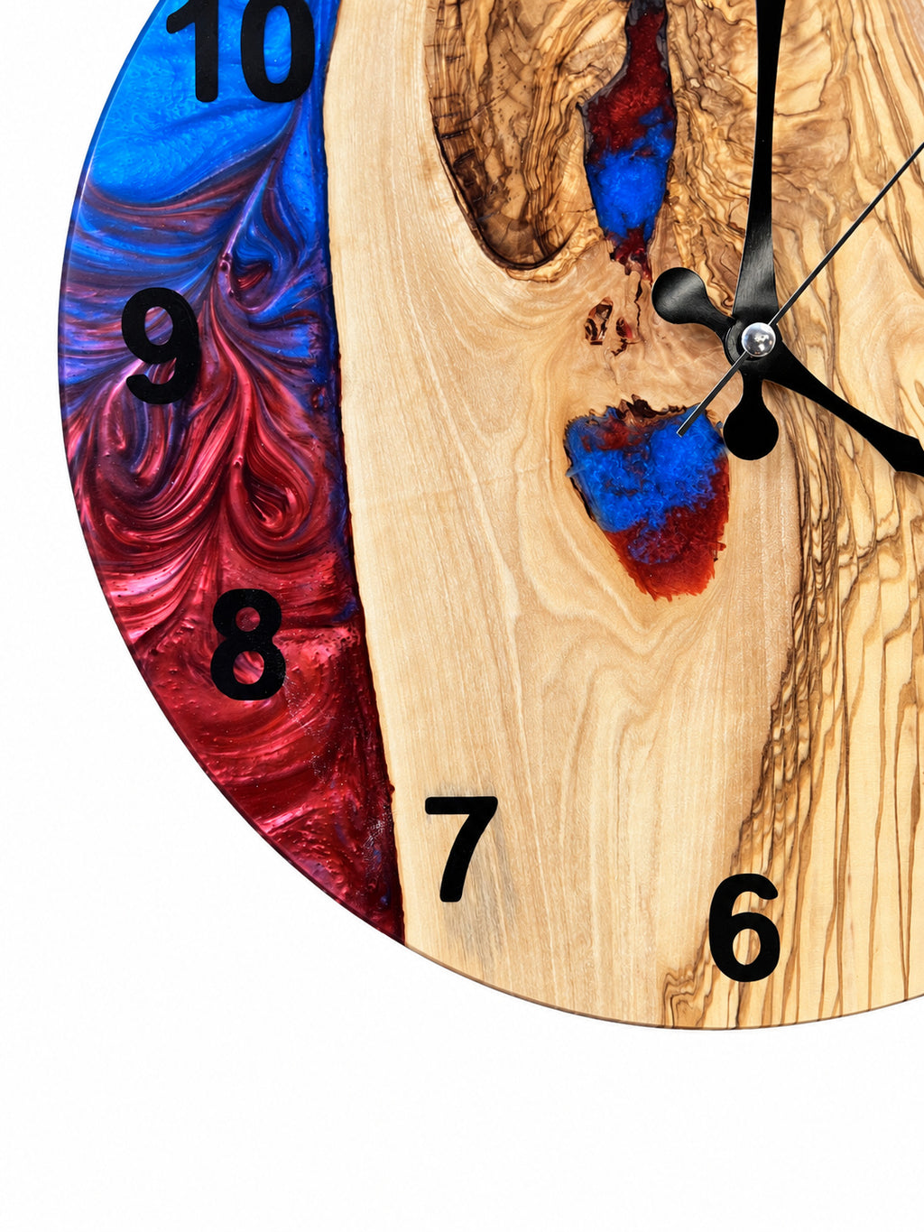 Crimson Inlet Olive Wood & Resin Wall Clock — product photograph, view 6