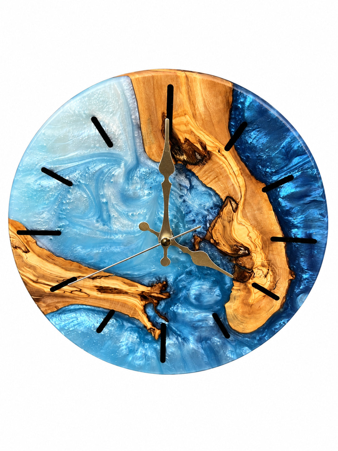 Lagoon Crescent Olive Wood & Resin Wall Clock — product photograph, view 3