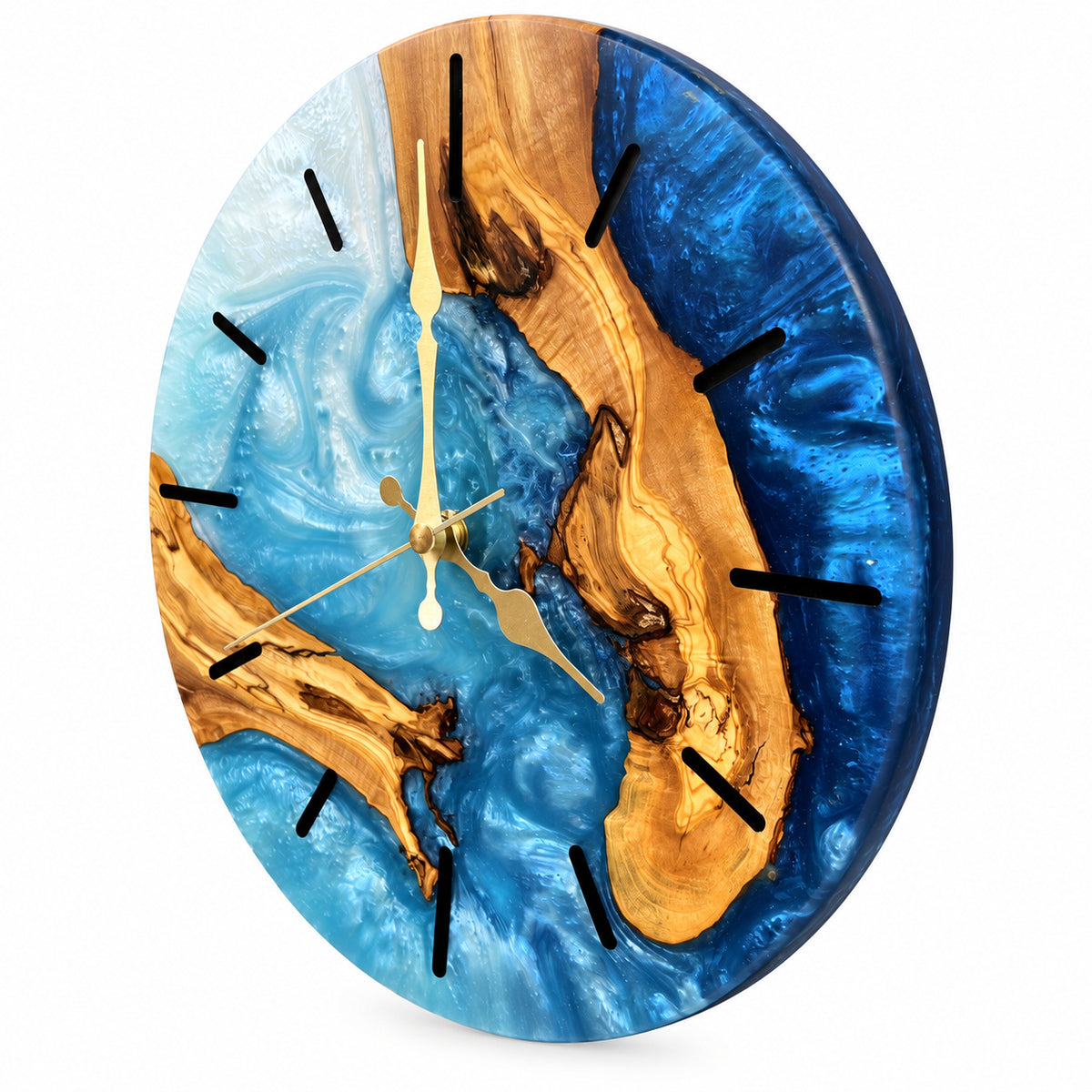 Lagoon Crescent Olive Wood & Resin Wall Clock — product photograph, view 4