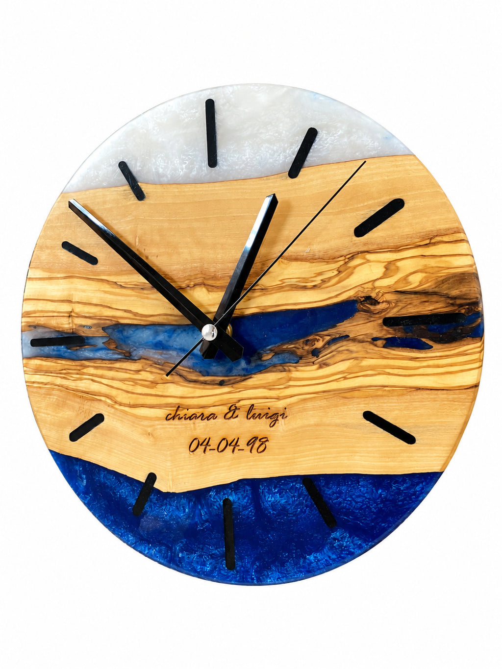 Engraved Tide Olive Wood & Resin Wall Clock — product photograph, view 3